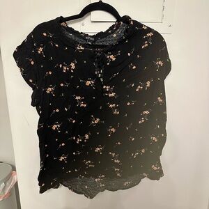 Buffalo David Bitton Black and Pink Floral Blouse